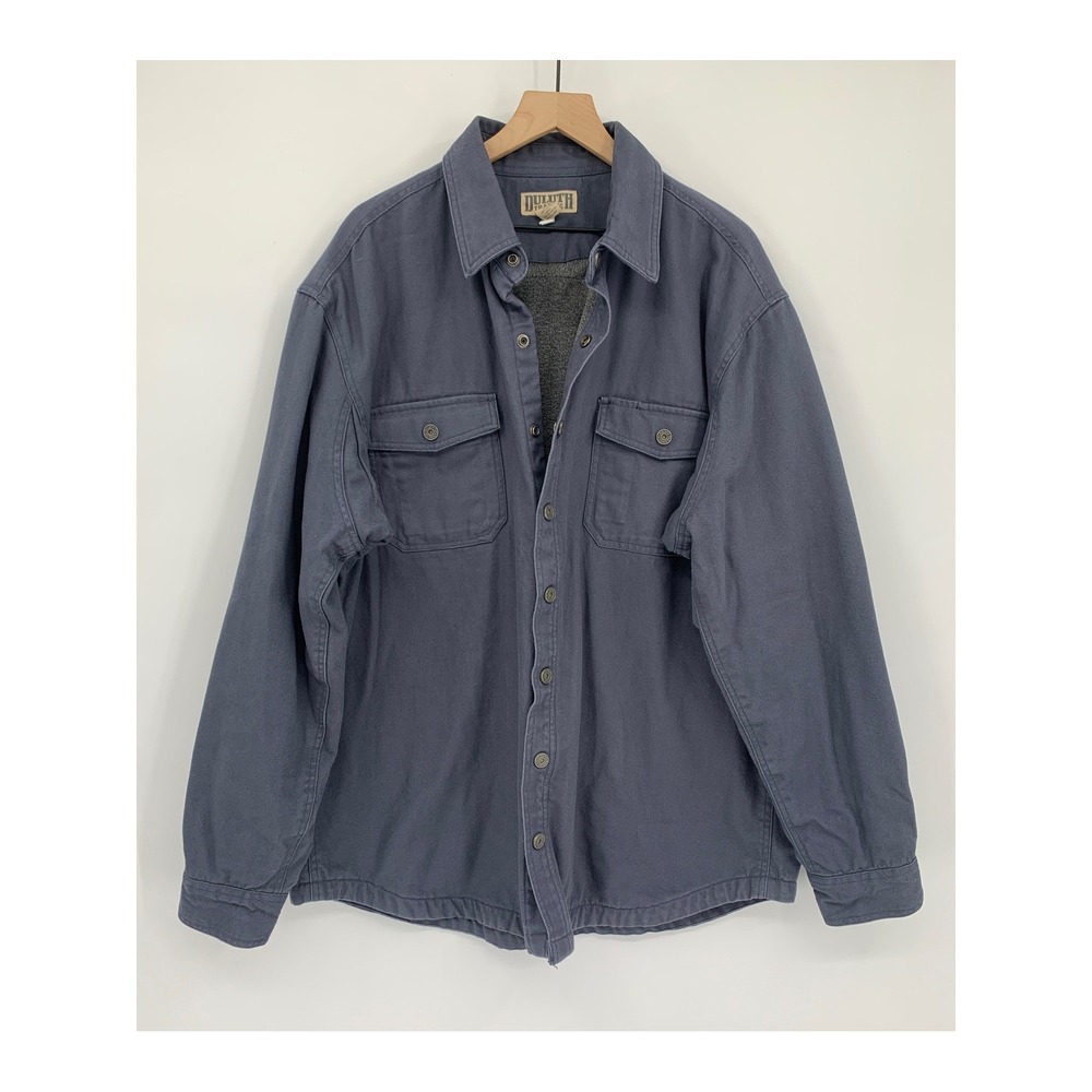 Duluth Trading Co Jacket Mens XL Tall Blue Fleece Lined Canvas Workwear Snap